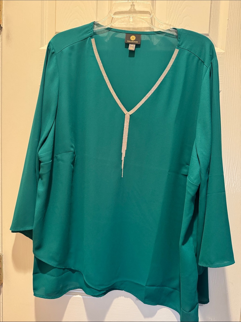Chico's Teal V-Neck Long Sleeve Blouse with Silver Chain